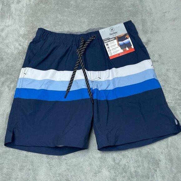Hurley Mens Reg Fit Swim Shorts Navy/Blue/White Medium UPF50+ a0105 - Picture 1 of 6